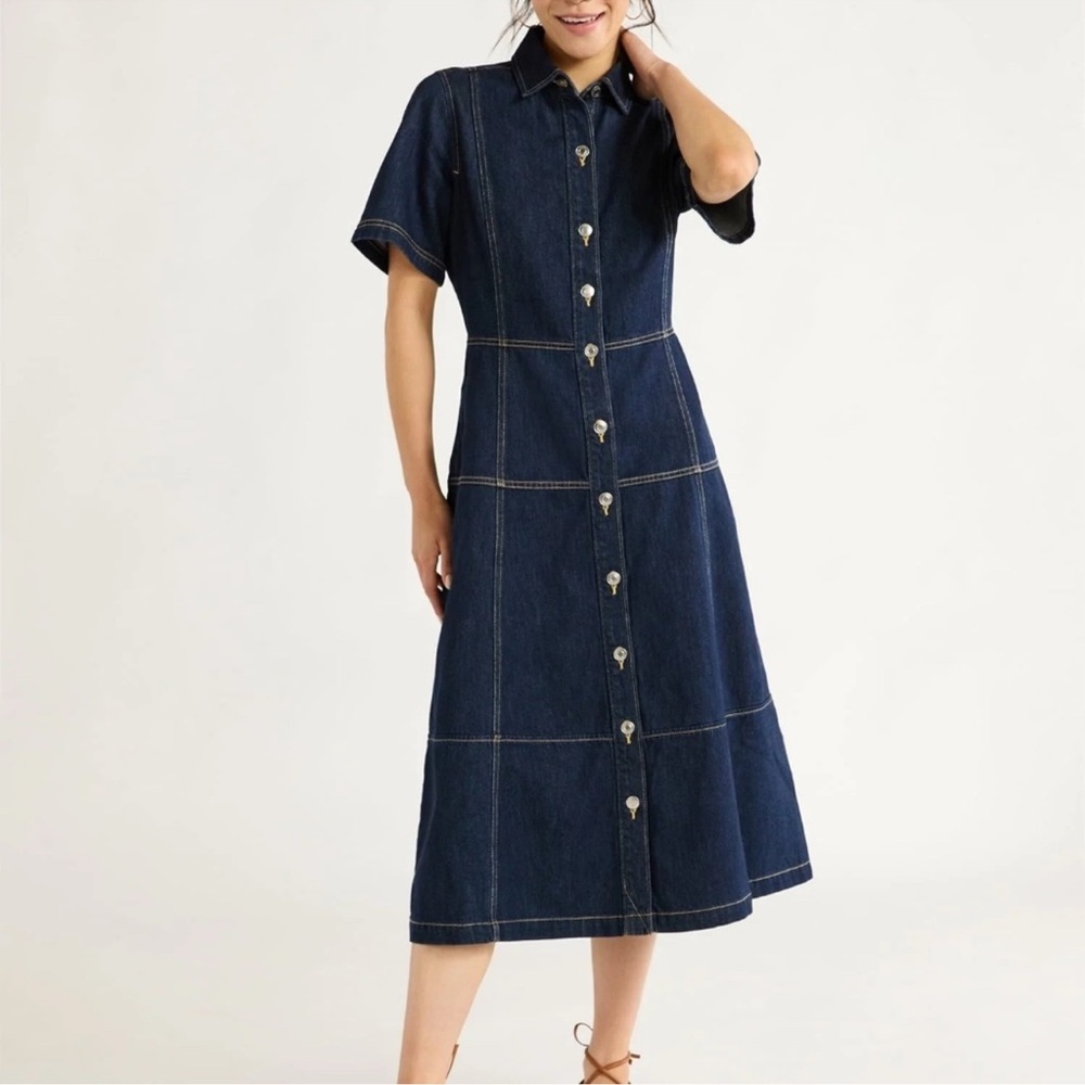 Free Assembly Denim Dress- sold out influencer Favorite! Dark Wash Midi